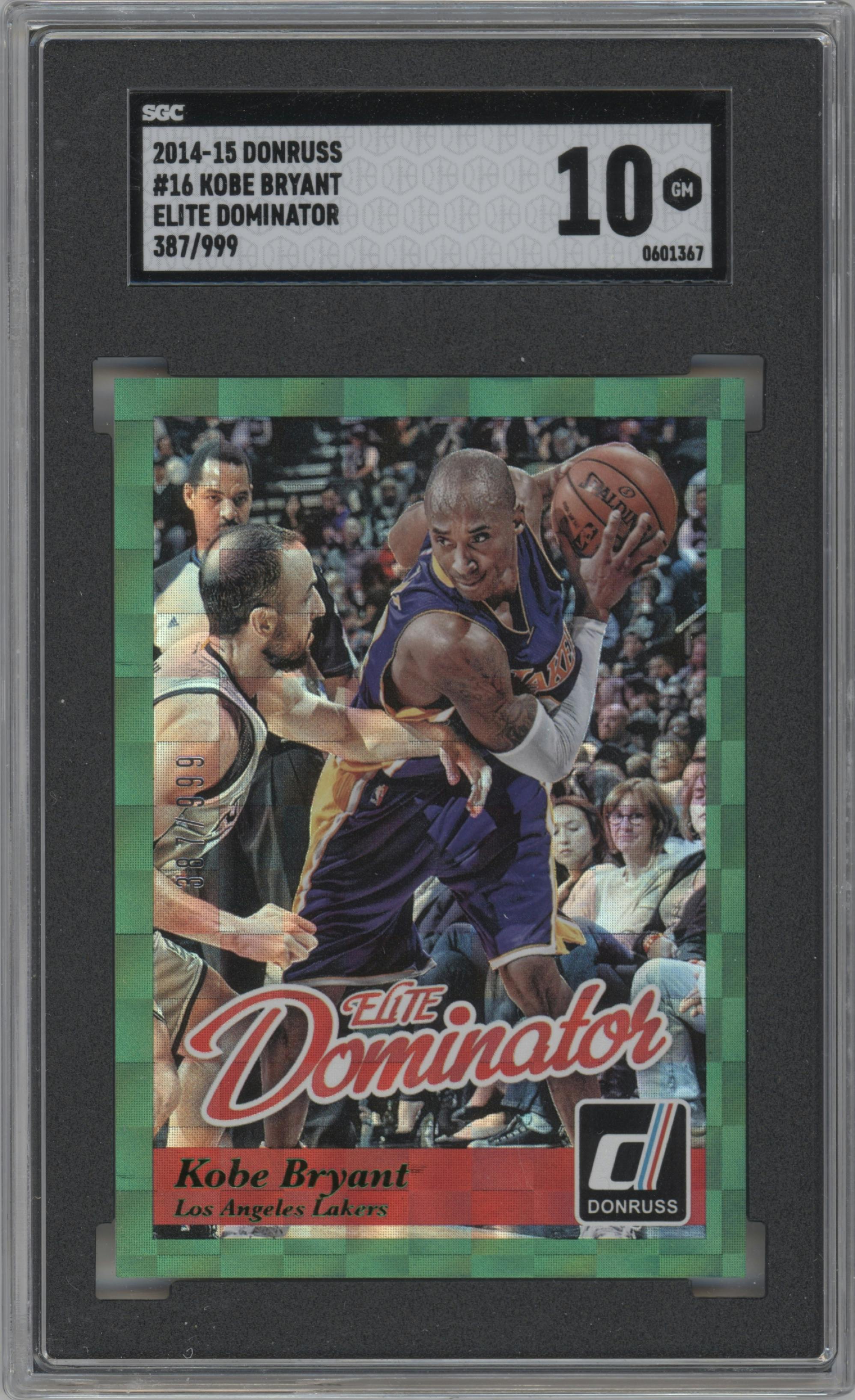 Kobe Bryant from the 2014-15 Panini Donruss  set graded by SGC and given an overall grade of 10.