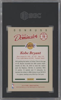 Kobe Bryant from the 2014-15 Panini Donruss  set graded by SGC and given an overall grade of 10.