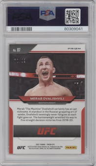 Merab Dvalishvili from the 2021 Panini Prizm UFC set featuring a Orange Prizm parallel graded by PSA and given an overall grade of 9.