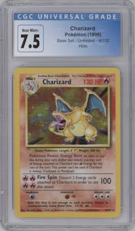 Charizard from the 1999 Pokemon set graded by CSG and given an overall grade of 7.5.