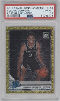 Keldon Johnson from the 2019-20 Panini Donruss Optic set featuring a Fast Break Gold parallel graded by PSA and given an overall grade of 10.