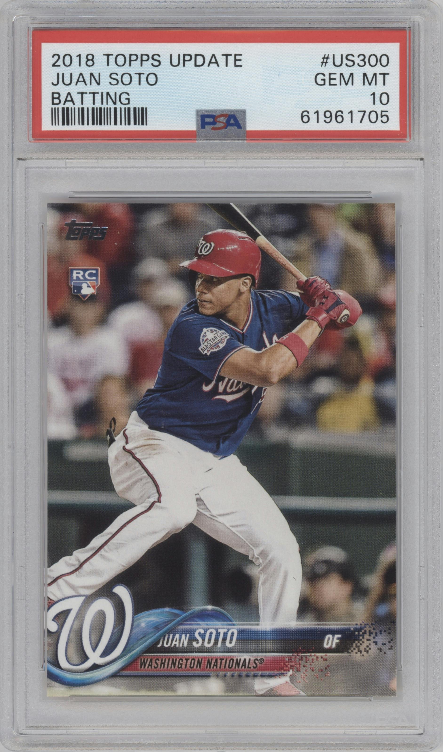 Juan Soto from the 2018 Topps Update set graded by PSA and given an overall grade of 10.