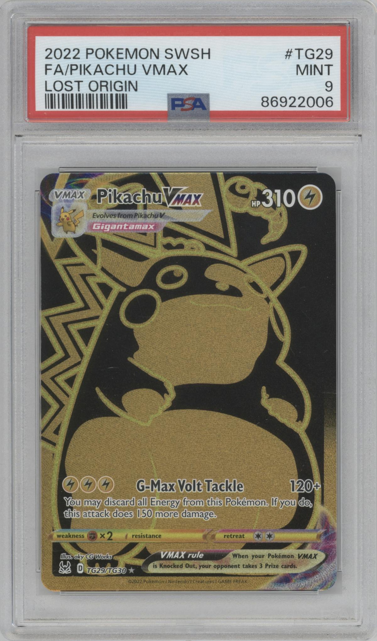 Pikachu VMAX  from the 2022 Pokemon SWSH set graded by PSA and given an overall grade of 9.
