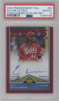 Elly De La Cruz from the 2024 Topps Transcendent Collection set featuring a Red Refractor parallel graded by PSA and given an overall grade of 10.
