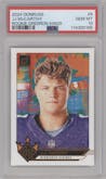 J.J. McCarthy from the 2024 Donruss set graded by PSA and given an overall grade of 10.
