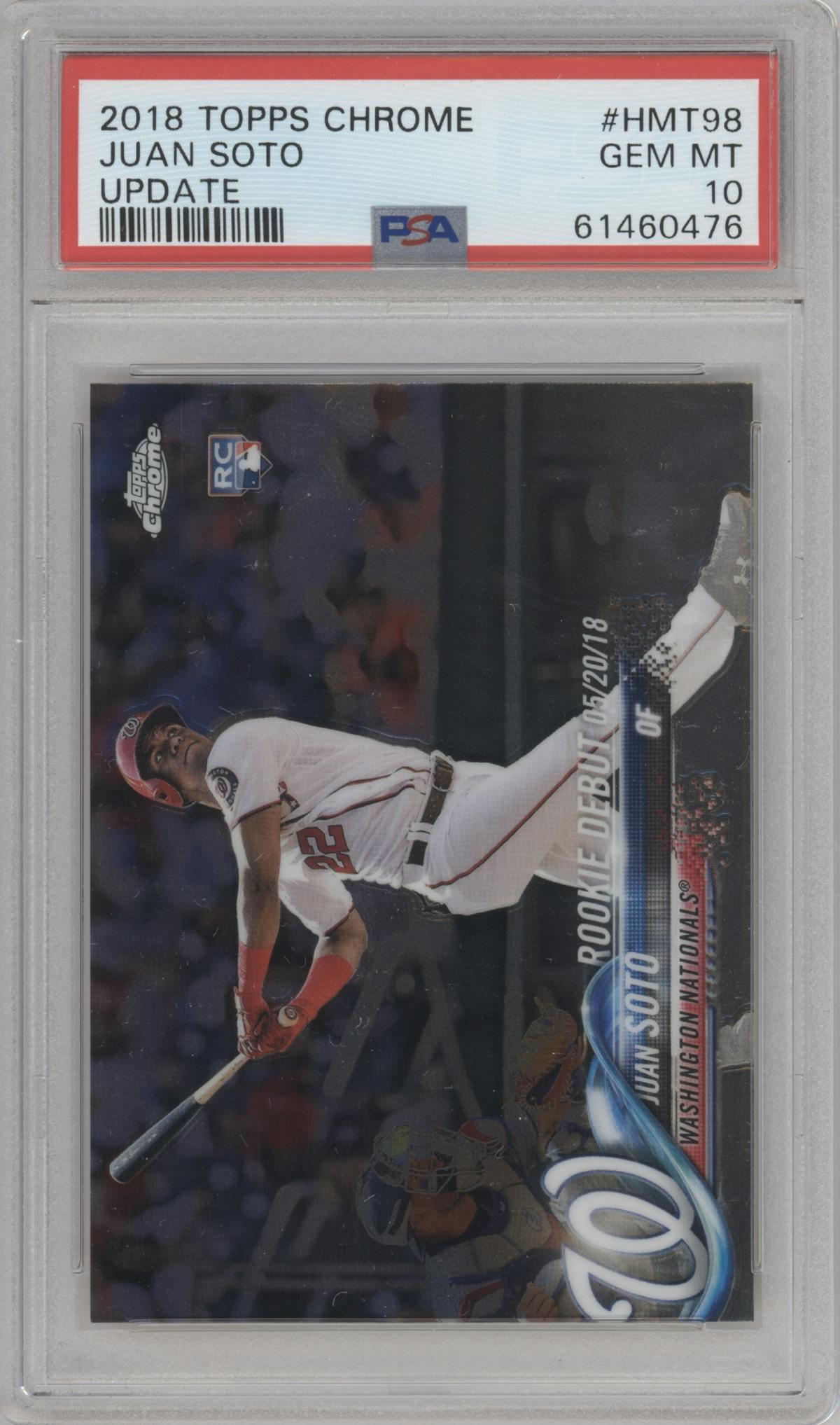 Juan Soto from the 2018 Topps Chrome Update  set graded by PSA and given an overall grade of 10.