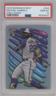Michael Harris II from the 2023 Bowman's Best set graded by PSA and given an overall grade of 10.