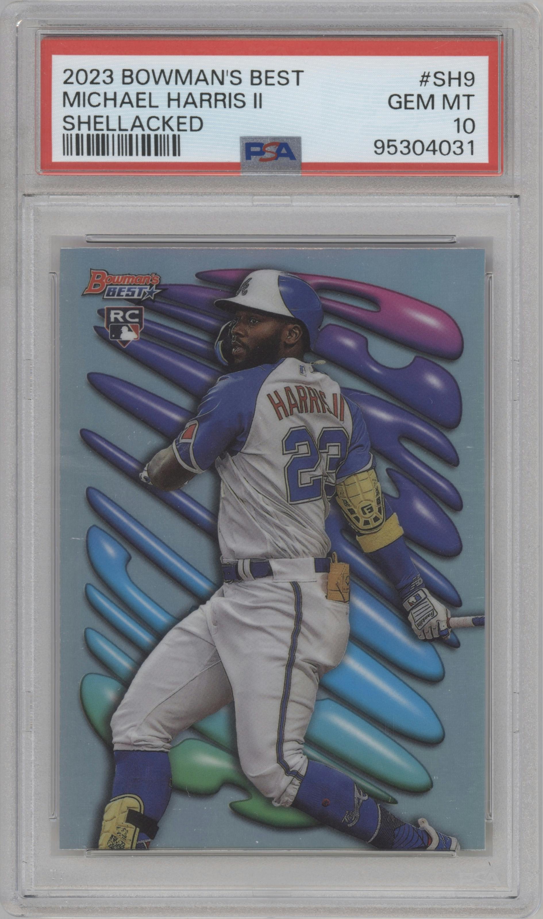Michael Harris II from the 2023 Bowman's Best set graded by PSA and given an overall grade of 10.