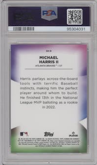 Michael Harris II from the 2023 Bowman's Best set graded by PSA and given an overall grade of 10.
