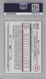 Elly De La Cruz from the 2024 Topps Chrome Sapphire set featuring a Gold parallel graded by PSA and given an overall grade of 10.
