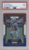 Jahmyr Gibbs from the 2023 Panini Prizm set featuring a Red/White/Blue parallel graded by PSA and given an overall grade of 9.