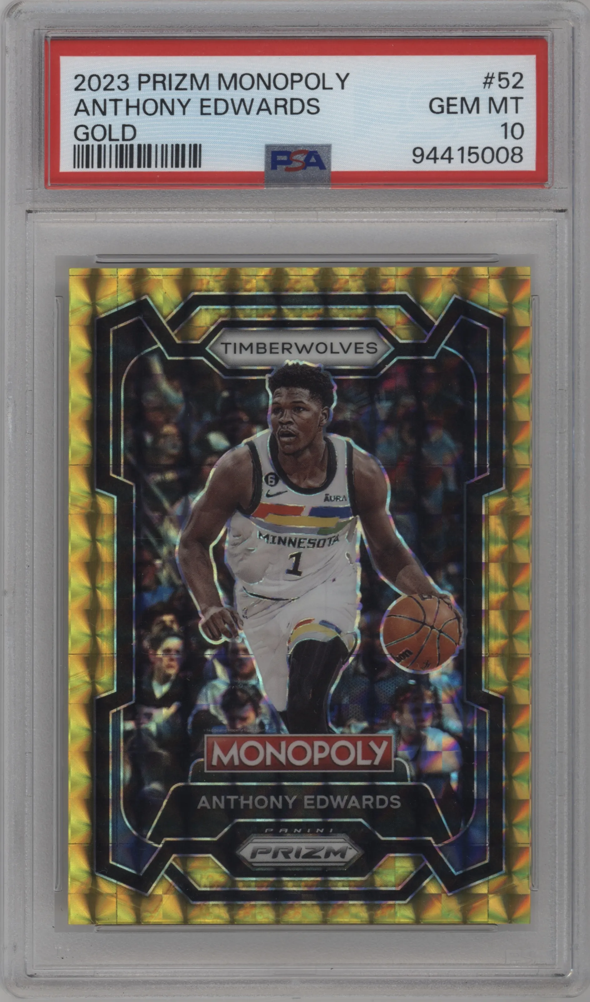2023 Panini Prizm Monopoly Anthony Edwards Gold #52 PSA 10