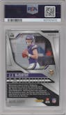 J.J. McCarthy from the 2024 Panini Prizm set featuring a Blue Wave Prizm parallel graded by PSA and given an overall grade of 9.