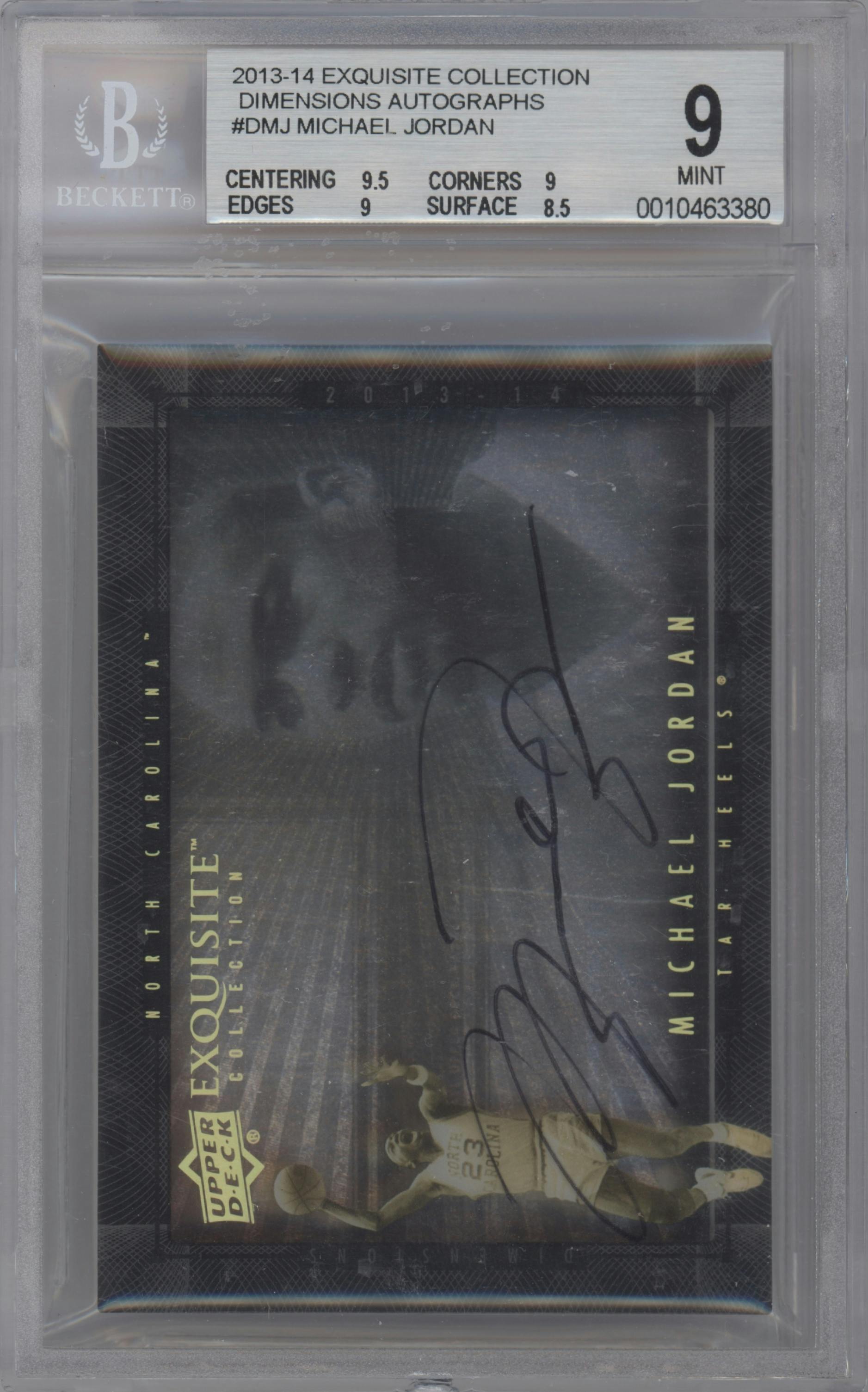 Michael Jordan from the 2013-14 Upper Deck Exquisite set graded by Beckett and given an overall grade of 9.