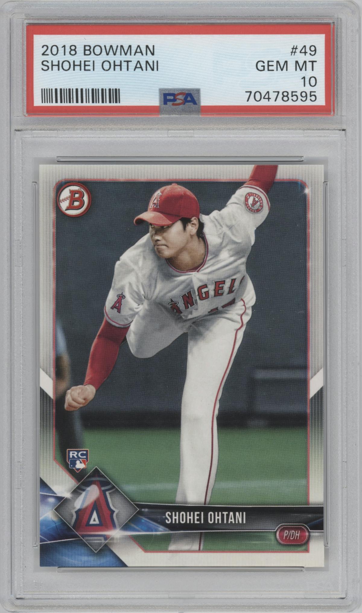 Shohei Ohtani from the 2018 Bowman set graded by PSA and given an overall grade of 10.