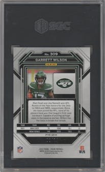 Garrett Wilson from the 2022 Panini Prizm set featuring a Gold Sparkle parallel graded by SGC and given an overall grade of 10.