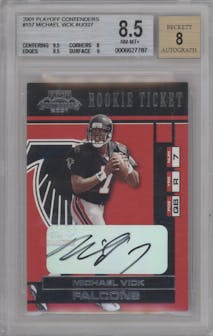 Michael Vick from the 2001 Playoff Contenders set graded by Beckett and given an overall grade of 8.5.