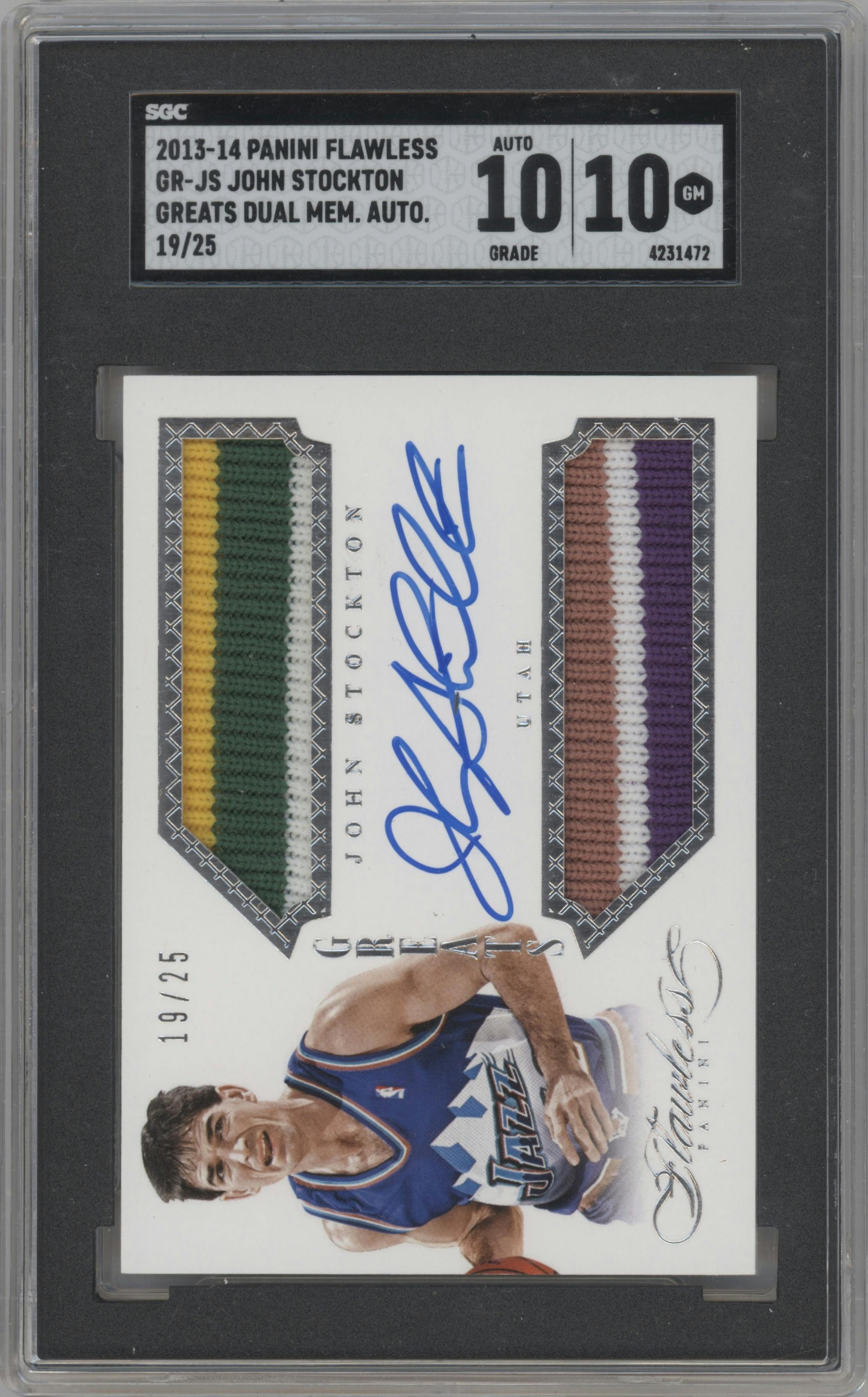 John Stockton from the 2013-14 Panini Flawless set graded by SGC and given an overall grade of 10.
