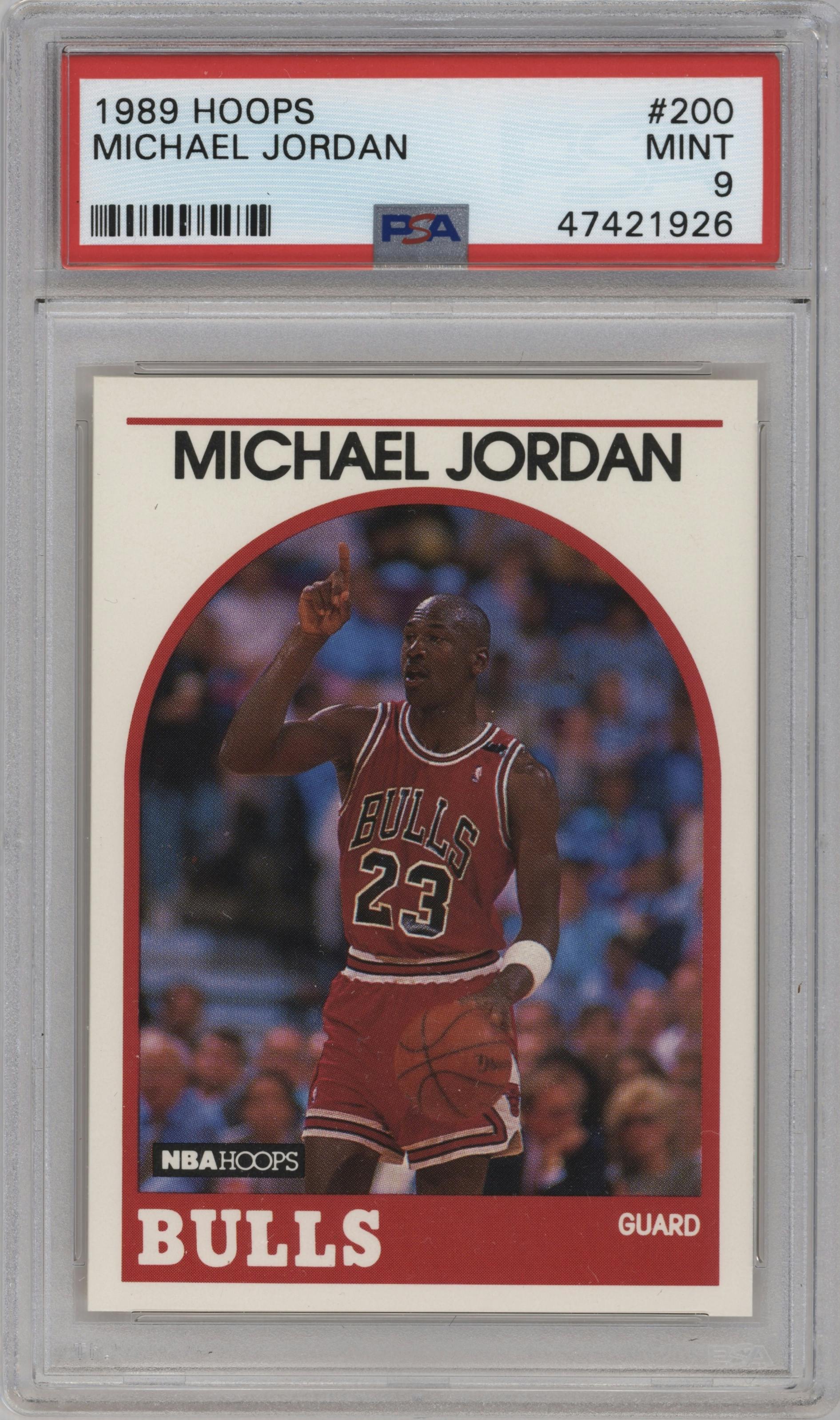 Michael Jordan  from the 1989-90 NBA Hoops  set graded by PSA and given an overall grade of 9.