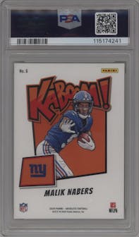 Malik Nabers from the 2024 Panini Absolute set graded by PSA and given an overall grade of 9.