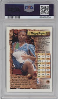 Muggsy Bogues from the 1993-94 Topps Finest  set featuring a Refractor parallel graded by PSA and given an overall grade of 8.