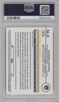 Jackson Chourio from the 2024 Topps Chrome set graded by PSA and given an overall grade of 10.