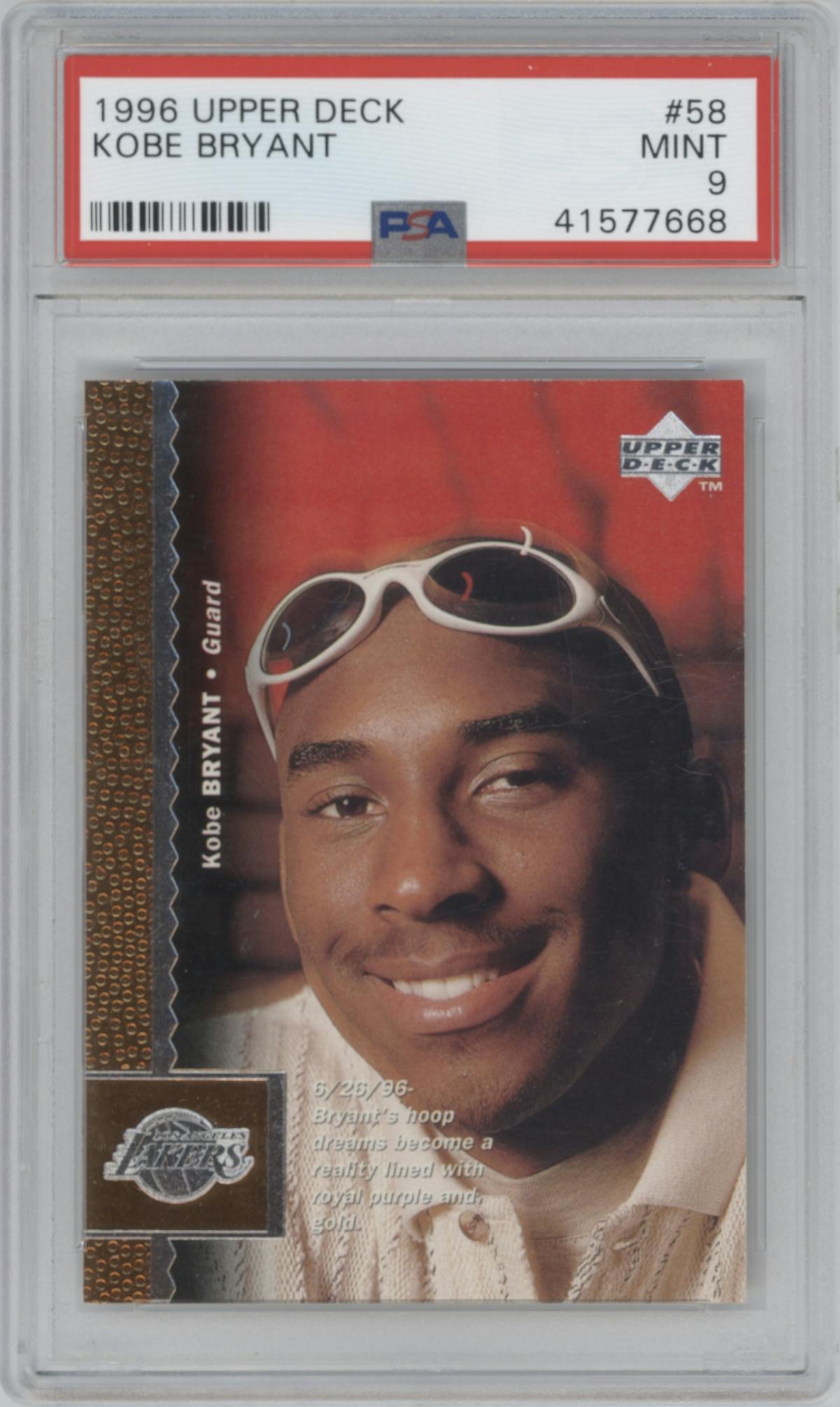 Kobe Bryant from the 1996-97 Upper Deck set graded by PSA and given an overall grade of 9.