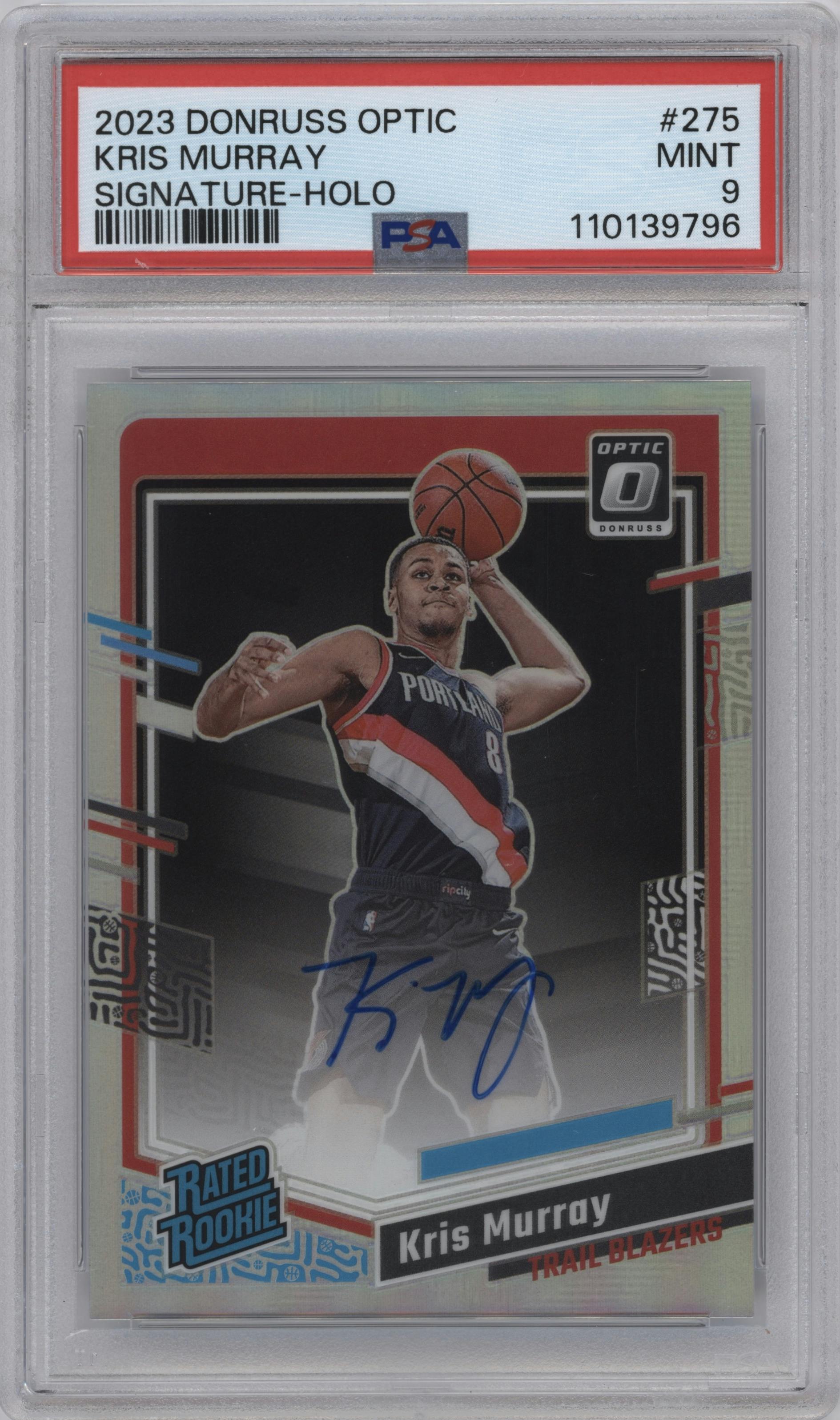 Kris Murray from the 2023-24 Donruss Optic set featuring a Holo parallel graded by PSA and given an overall grade of 9.