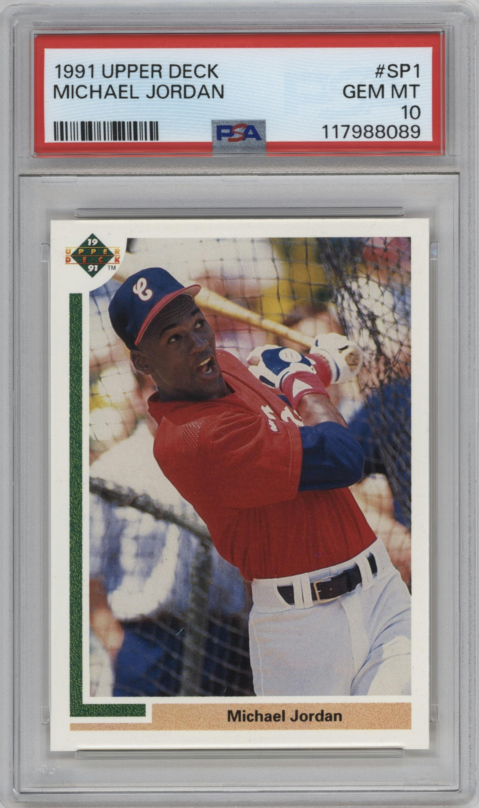 Michael Jordan from the 1991 Upper Deck set graded by PSA and given an overall grade of 10.