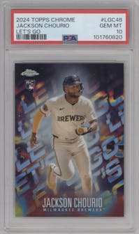 Jackson Chourio  from the 2024 Topps Chrome Update set graded by PSA and given an overall grade of 10.