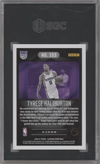 Tyrese Haliburton from the 2020-21 Panini Illusions  set featuring a Trophy Collection Gold parallel graded by SGC and given an overall grade of 10.