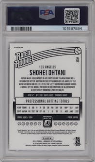 Shohei Ohtani from the 2018 Panini Donruss Optic set featuring a Pink parallel graded by PSA and given an overall grade of 10.