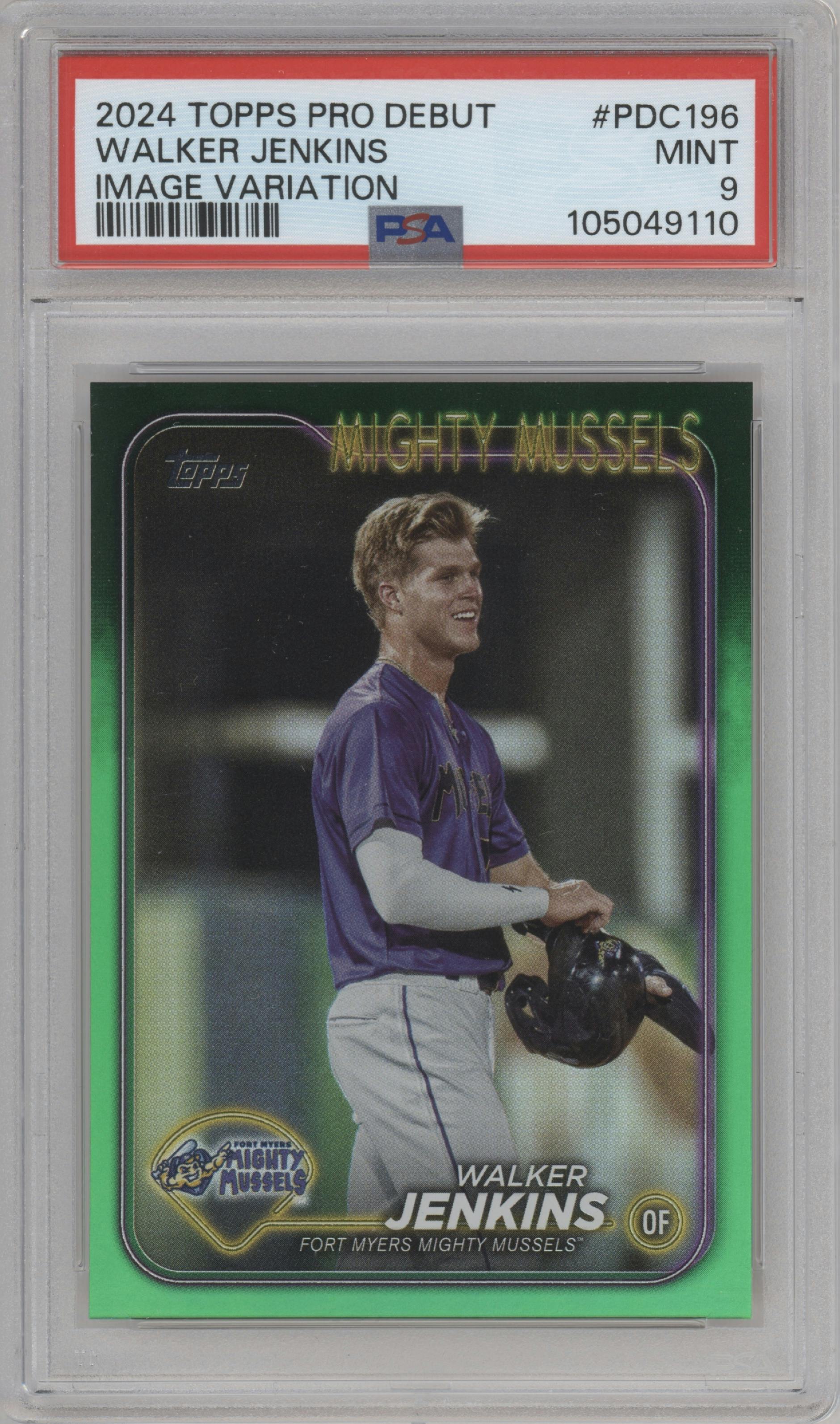 Walker Jenkins from the 2024 Topps Pro Debut set graded by PSA and given an overall grade of 9.