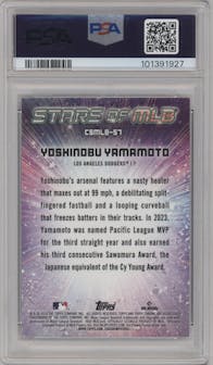 Yoshinobu Yamamoto  from the 2024 Topps  set graded by PSA and given an overall grade of 10.