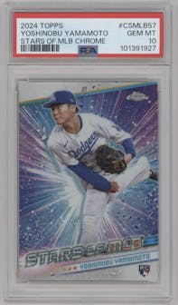 Yoshinobu Yamamoto  from the 2024 Topps  set graded by PSA and given an overall grade of 10.
