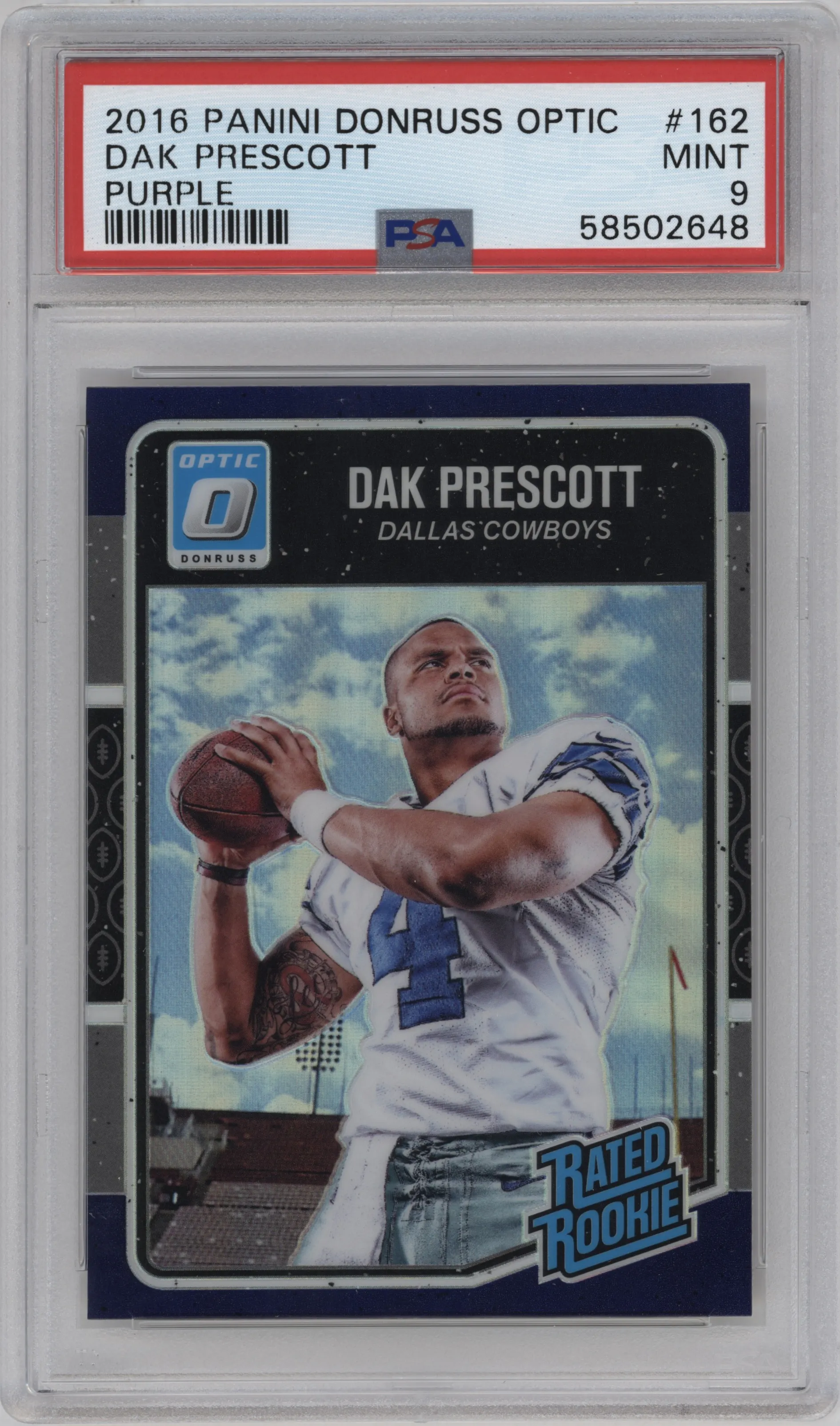 2016 Panini Donruss Optic Rated Rookie Dak Prescott Purple #162 PSA 9