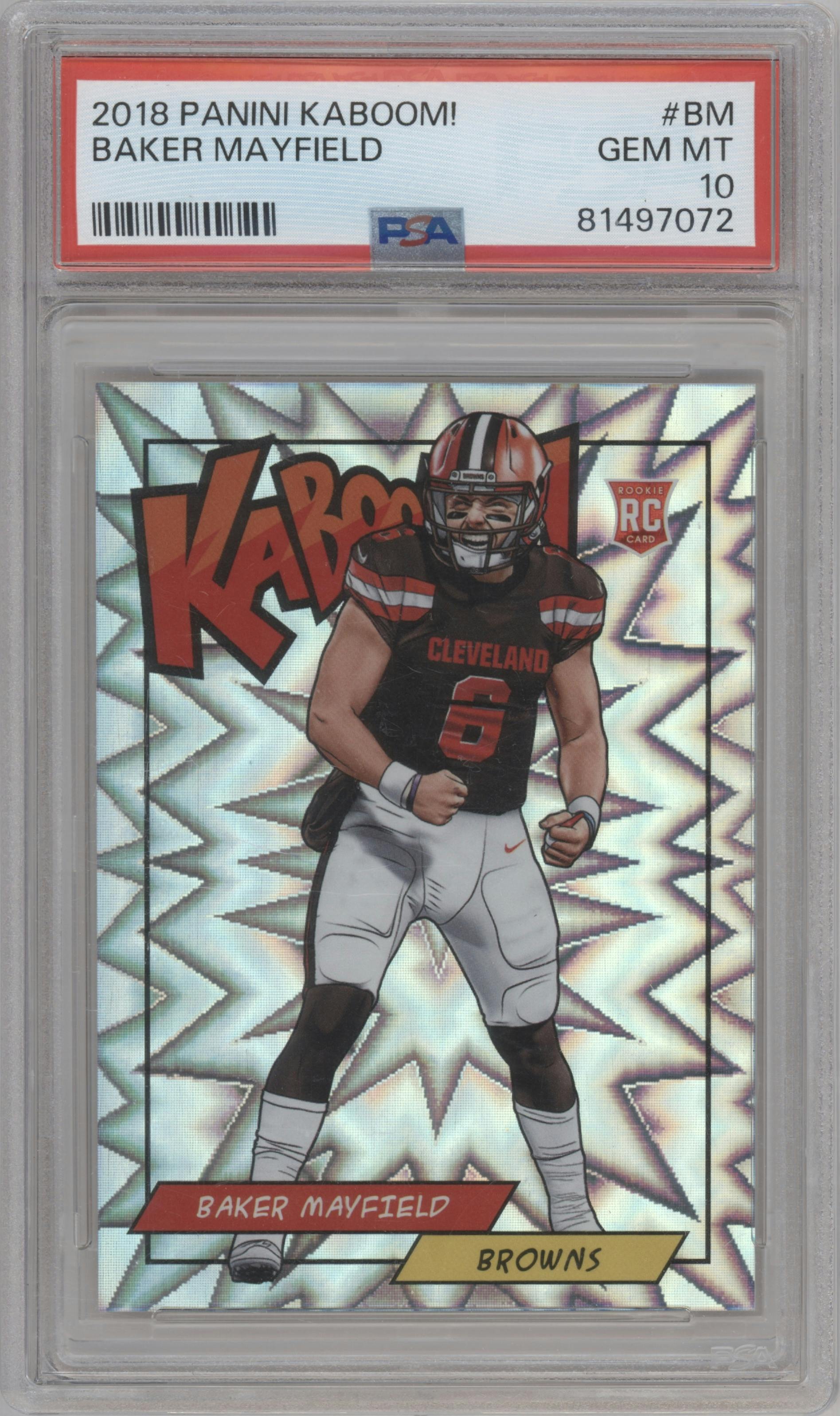 Baker Mayfield from the 2018 Panini Rewards set graded by PSA and given an overall grade of 10.