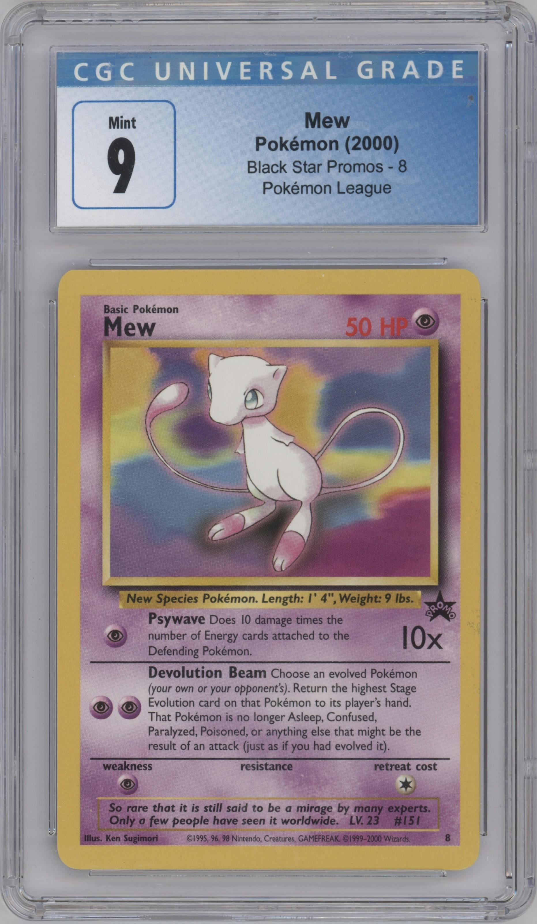 Mew from the 2000 Pokemon set graded by CSG and given an overall grade of 9.