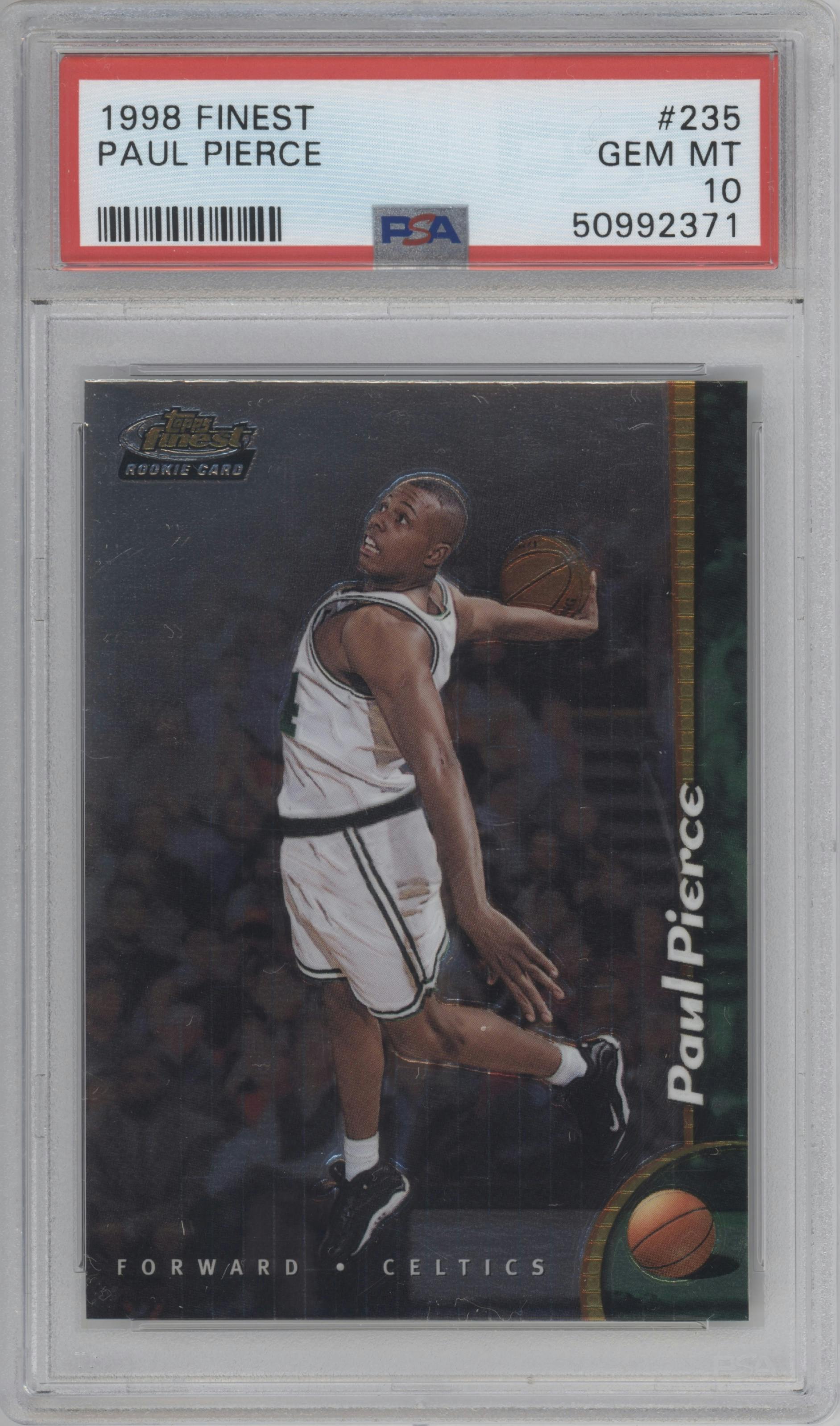 Paul Pierce from the 1998-99 Topps Finest set graded by PSA and given an overall grade of 10.