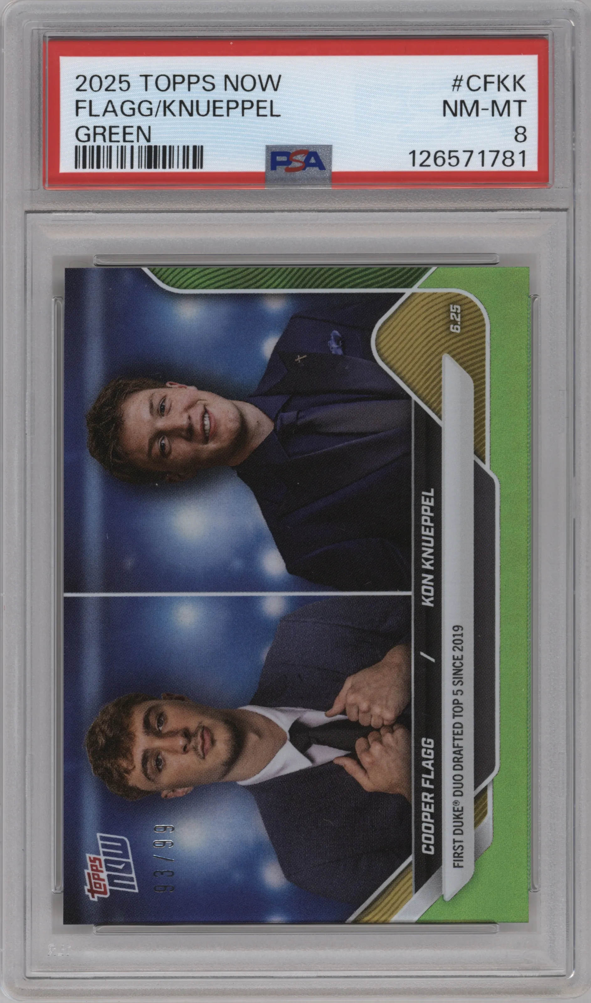 2025 Topps Now Cooper Flagg/Kon Knueppel Green Foil #CFKK PSA 8