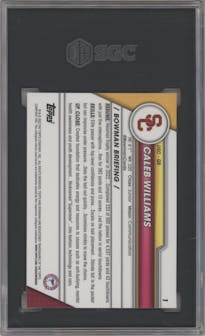 Caleb Williams from the 2023 Bowman Chrome University set graded by SGC and given an overall grade of 9.5.