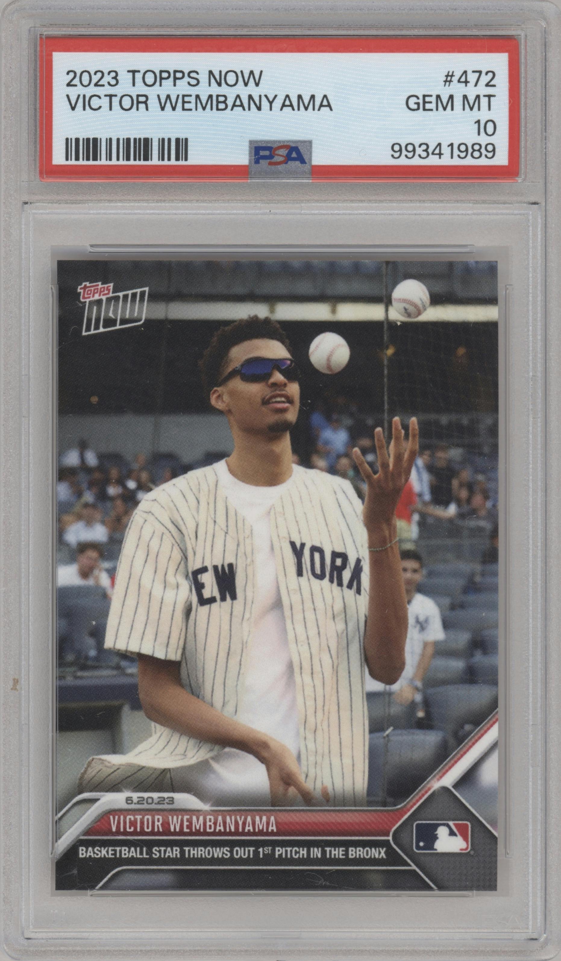 Victor Wembanyama from the 2023 Topps Now set graded by PSA and given an overall grade of 10.