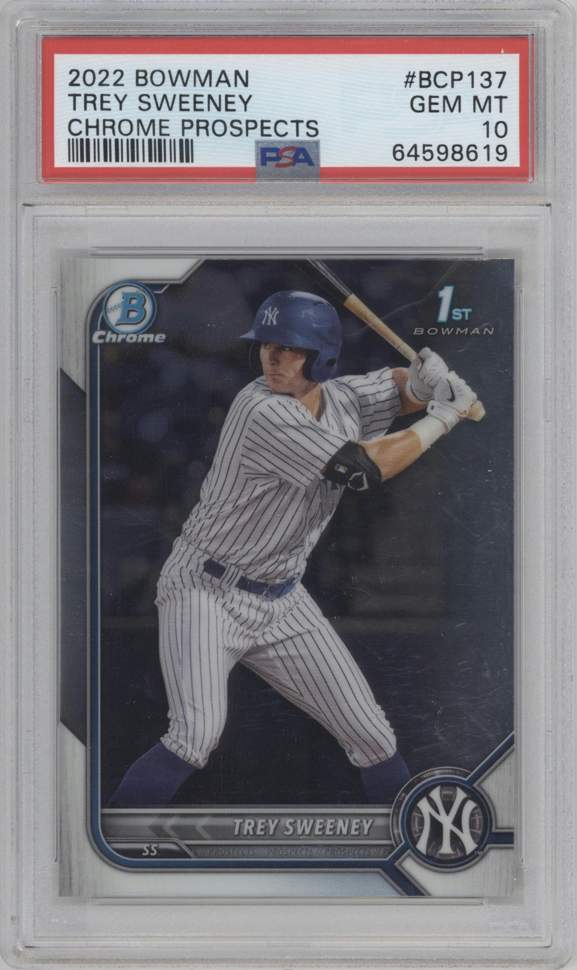 Trey Sweeney from the 2022 Bowman set graded by PSA and given an overall grade of 10.