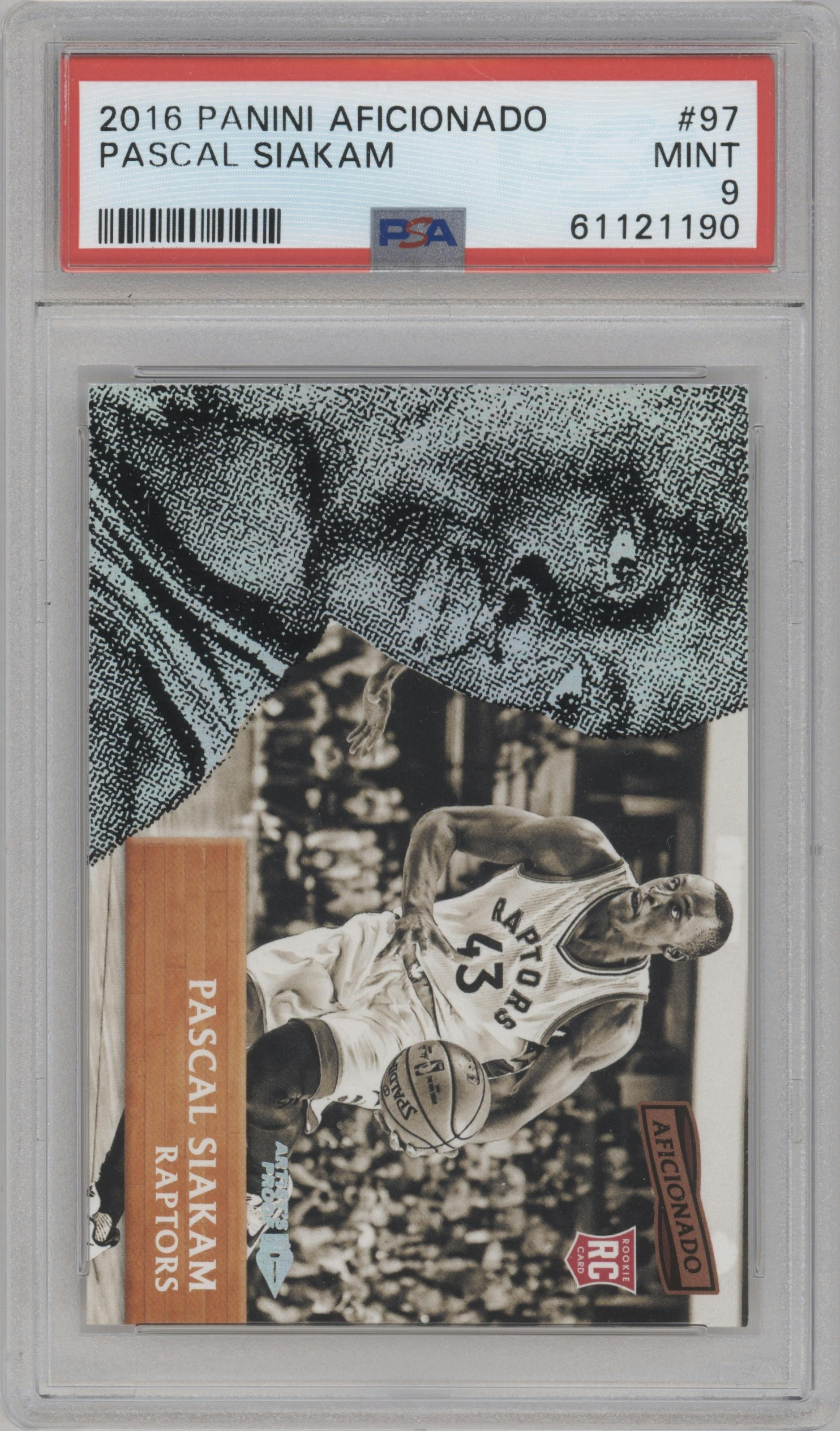 Pascal Siakam from the 2016-17 Panini Aficionado set graded by PSA and given an overall grade of 9.