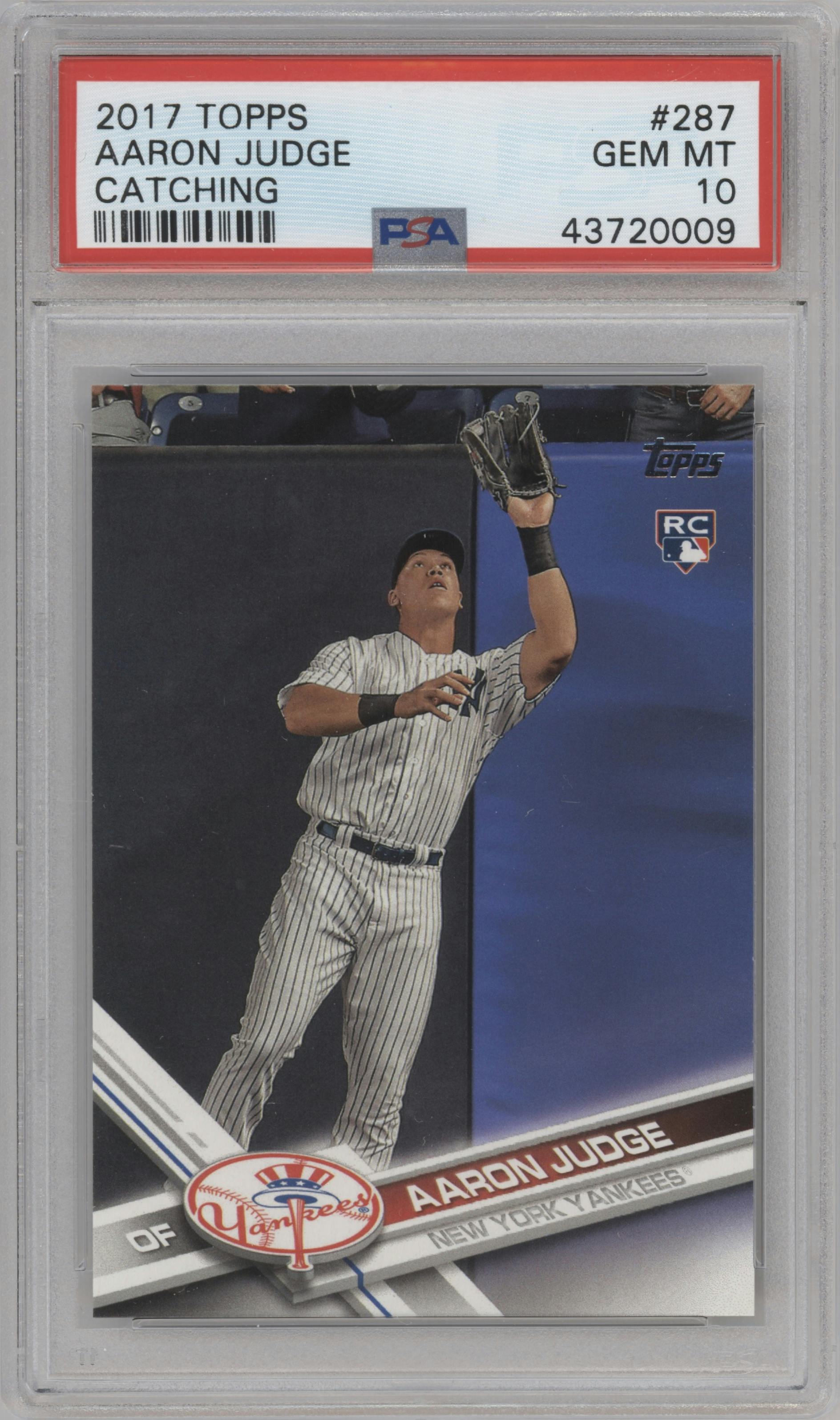 Aaron Judge from the 2017 Topps Series 1 set graded by PSA and given an overall grade of 10.