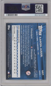 Aaron Judge from the 2017 Topps Series 1 set graded by PSA and given an overall grade of 10.