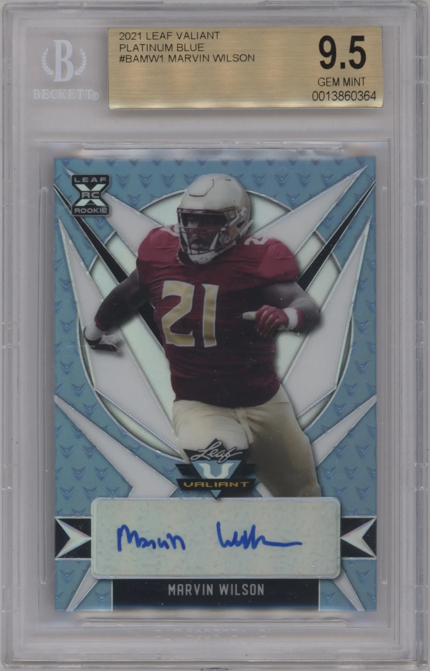 2021 Leaf Valiant Auto Marvin Wilson Platinum Blue BGS 9.5