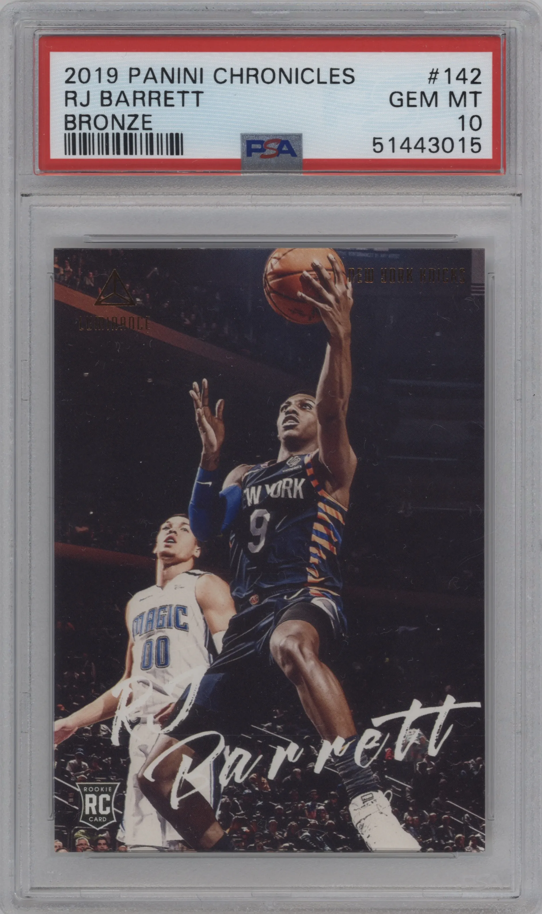 2019 Panini Chronicles Luminance RJ Barrett Bronze PSA 10