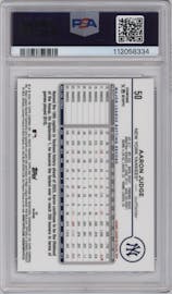 Aaron Judge from the 2024 Topps Chrome Logofractor set featuring a  Red MLB Refractor parallel graded by PSA and given an overall grade of 9.