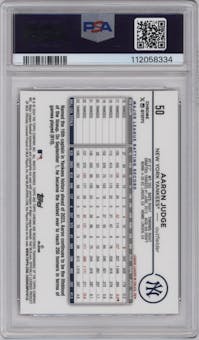 Aaron Judge from the 2024 Topps Chrome Logofractor set featuring a  Red MLB Refractor parallel graded by PSA and given an overall grade of 9.
